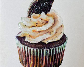 original painting, cupcake art, watercolour, food art, dessert art, kitchen wall art, cake art, gift for mom, birthday gift, realistic art