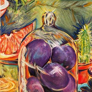 Plum painting, still life, restaurant art, watercolour, gift for mom, living room art, realistic painting, food art, realistic painting
