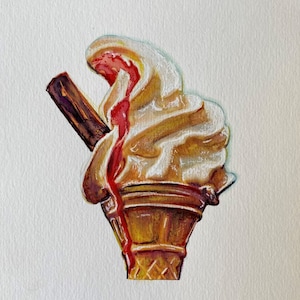 dipinto originale, arte del gelato, arte del cibo, arte dei dessert, arte murale della cucina, dipinto di gelato, arte del cibo retrò, dipinto di soft serve