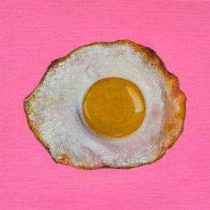Fried Egg Painting on Pink, Square Canvas Food Art, Realistic Egg Acrylic Painting, Cute Kitchen Wall Decor, Small Original Artwork