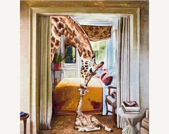 キリンファミリーアート、気まぐれなアクリルキリン絵画、自宅