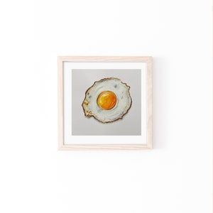 original painting, fried egg painting, sunny side up egg artwork, mom gift, yellow white art, watercolour, kitchen art, realistic painting image 5