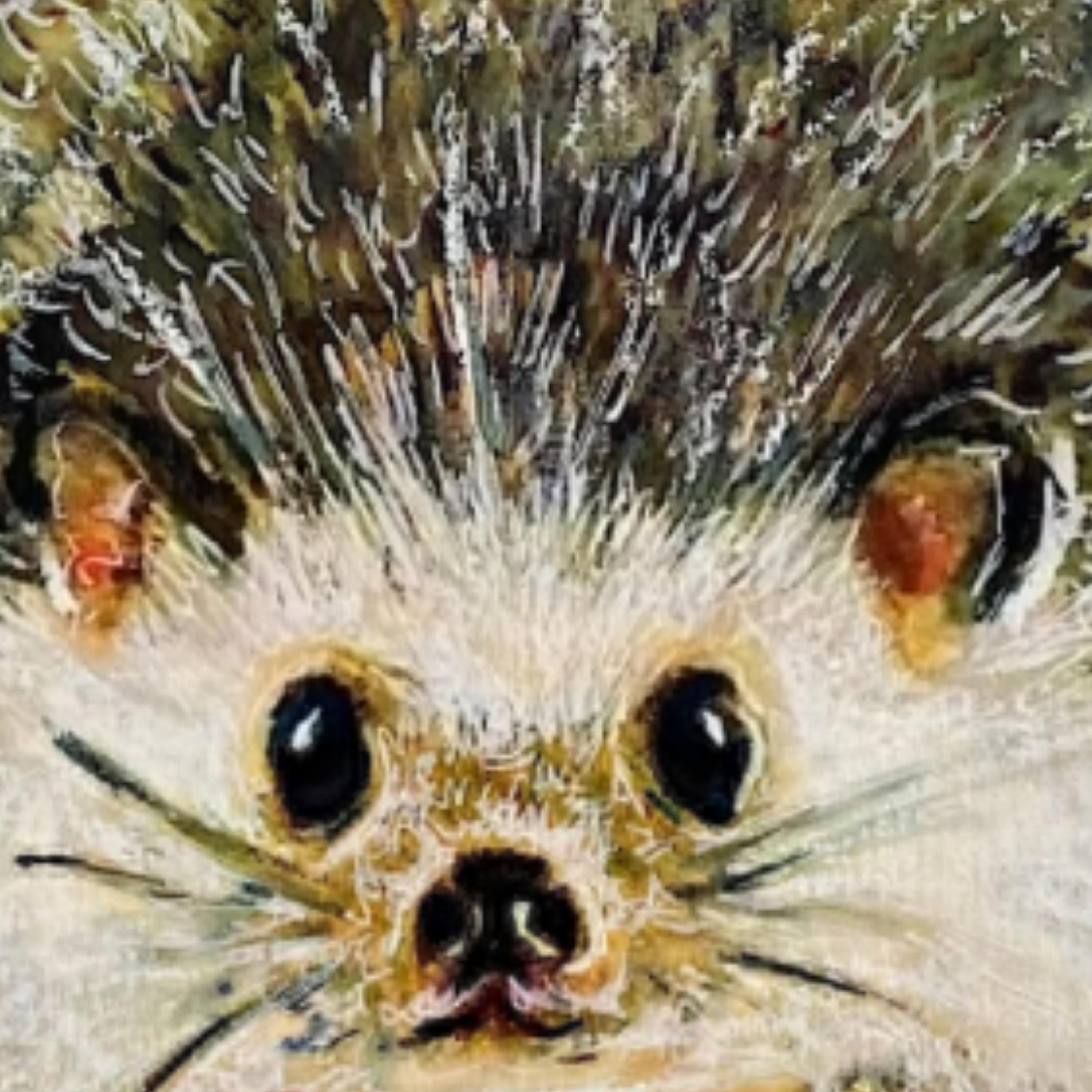 【ドイツ】ミニチュア　絵画　ハリネズミ Original Hedgehog Painting for Kids Room, Cute Woodland Animal