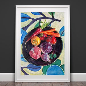 Original still life painting, bowl of vegetables, food art, original art, acrylic, colorful painting, home decor, gift for her, wall art image 8