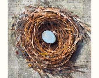 Still life painting, egg, blue egg, bird nest, realistic art, art for home, blue, brown, home art, wall art, original artwork