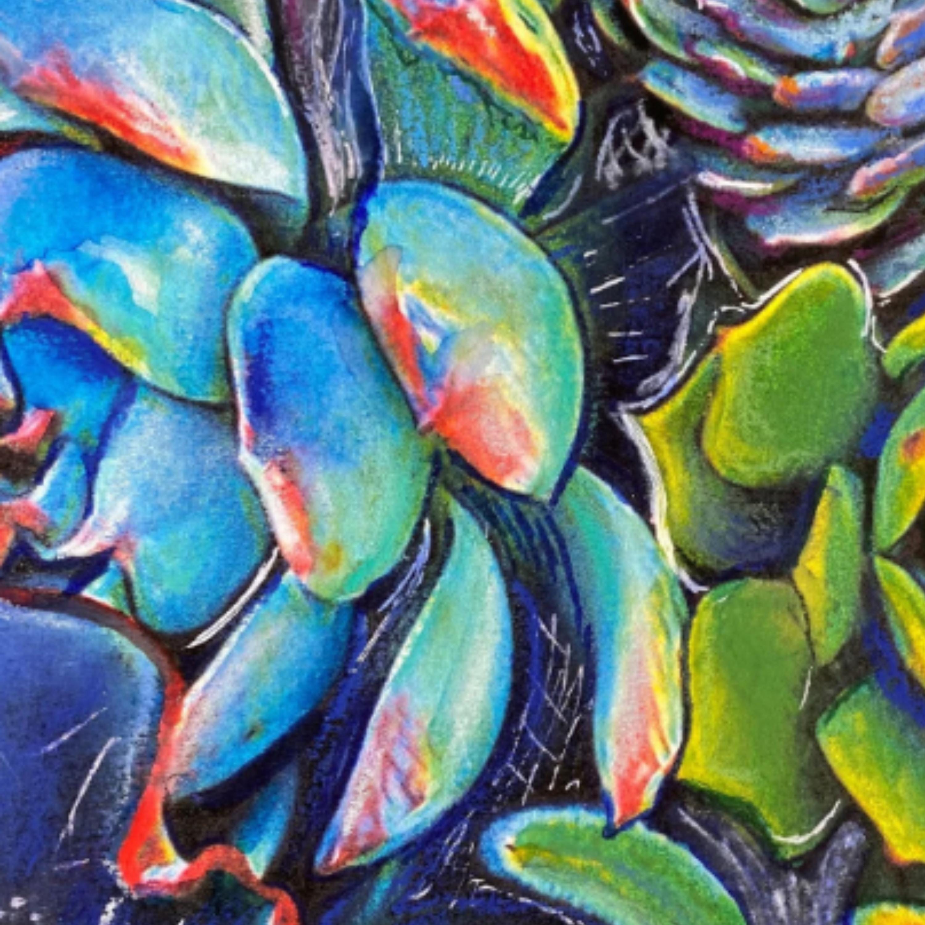 A4用紙に描かれた多肉植物の絵画オリジナルアート、鮮やかな
