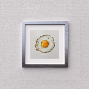 original painting, fried egg painting, sunny side up egg artwork, mom gift, yellow white art, watercolour, kitchen art, realistic painting image 4