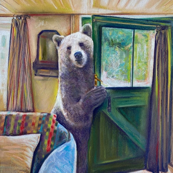 Art d'ours, peinture d'ours brun, peinture originale, art sur papier, cadeau pour elle, art de chambre d'enfants, décor de mur, peinture réaliste, livraison gratuite