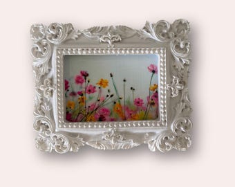 Dipinto originale in miniatura, arte di fiori selvatici incorniciata, piccola opera d'arte floreale da collezione, originale dipinto a mano, regalo unico per gli amanti dell'arte