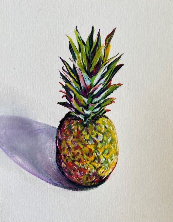 Original Painting, Pineapple Art, Food Art, Fruit Art, Kitchen Art,  Pineapple Painting, Yellow Green , Tropical Art, Summer Art - Etsy