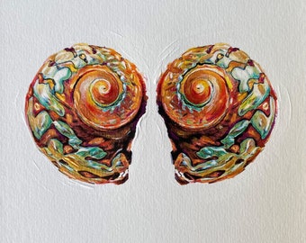 snail shell painting, coastal art, mom gift, bedroom art, present for mom, watercolour, nature art, living room art,  realistic painting