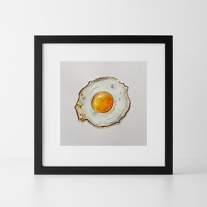 original painting, fried egg painting, sunny side up egg artwork, mom gift, yellow white art, watercolour, kitchen art, realistic painting image 2