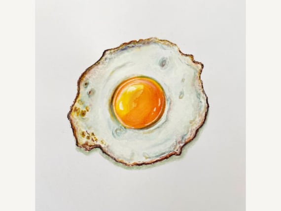 紙に描かれたオリジナルの目玉焼きの絵画、朝食の食べ物のアートワーク