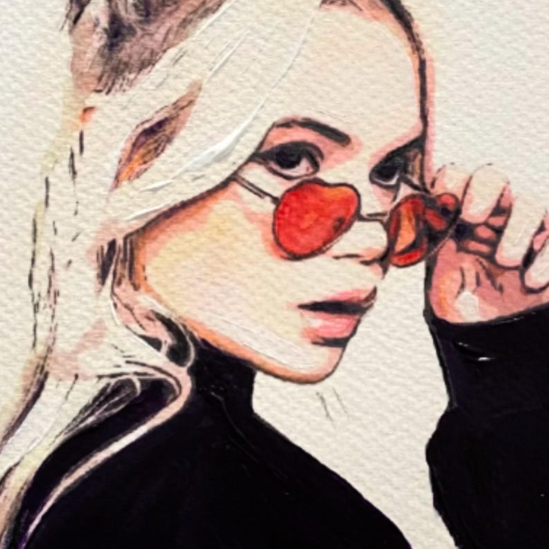 Pop Art Blond Woman Portrait, Original A4 Figurative Drawing, Hand-Painted Modern Music-Inspired Wall Art, Paper Artwork image 4