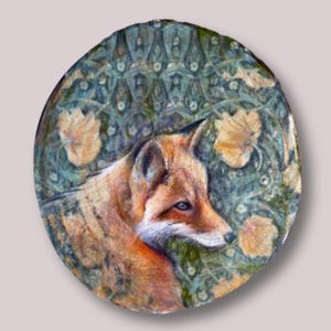 Wald Fuchs Malerei auf Holzscheibe, realistische Wildtier Kunst, handgemalte Mischtechnik, Kinderzimmer Wald Kinderzimmer Dekor