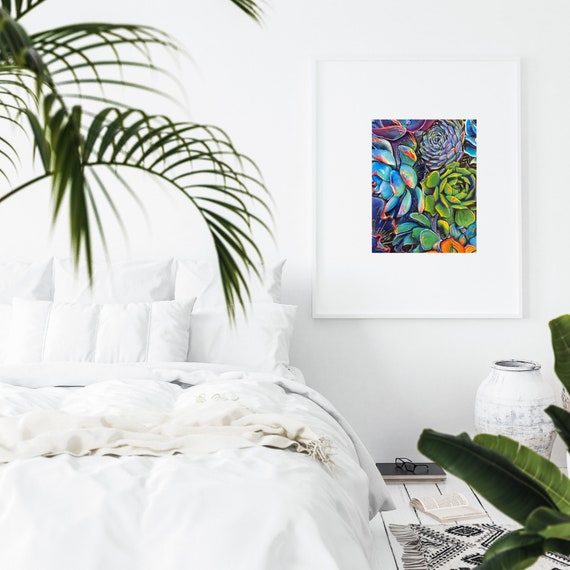 多肉植物の絵画、オリジナルの植物アートワーク、カラフルな植物の自然