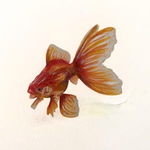 Miniature Original Painting, Framed Goldfish Art, Small Animal Artwork, Hand-Painted Collectible Original, Unique Gift for Art Lovers