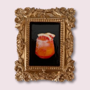 Miniature Paloma Cocktail Painting, Framed Original Kitchen Wall Art, Small Food and Drink Artwork, Bar Cart Decor, Summer Drink Artwork