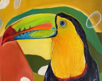 Original toucan painting, bird painting, colorful art, tropical art, home decor, jungle painting, toucans, wall art, toucan, free delivery