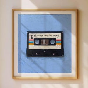 Stampa artistica di musicassetta, poster musicale retrò anni '80, opera d'arte giclée quadrata, nostalgica arte murale minimalista per la sala musica o l'arredamento della camera da letto
