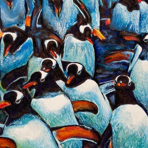Dipinto di pinguino, dipinto originale, acquerello, arte animale, arte murale del soggiorno, arte degli uccelli, arte della camera da letto, dipinto originale, arte realistica