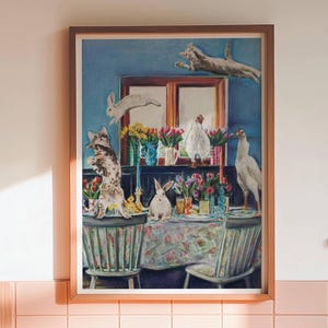 Kung Fu Kitty-kunstafdruk: grillig, surrealistisch dierenkeukendecor