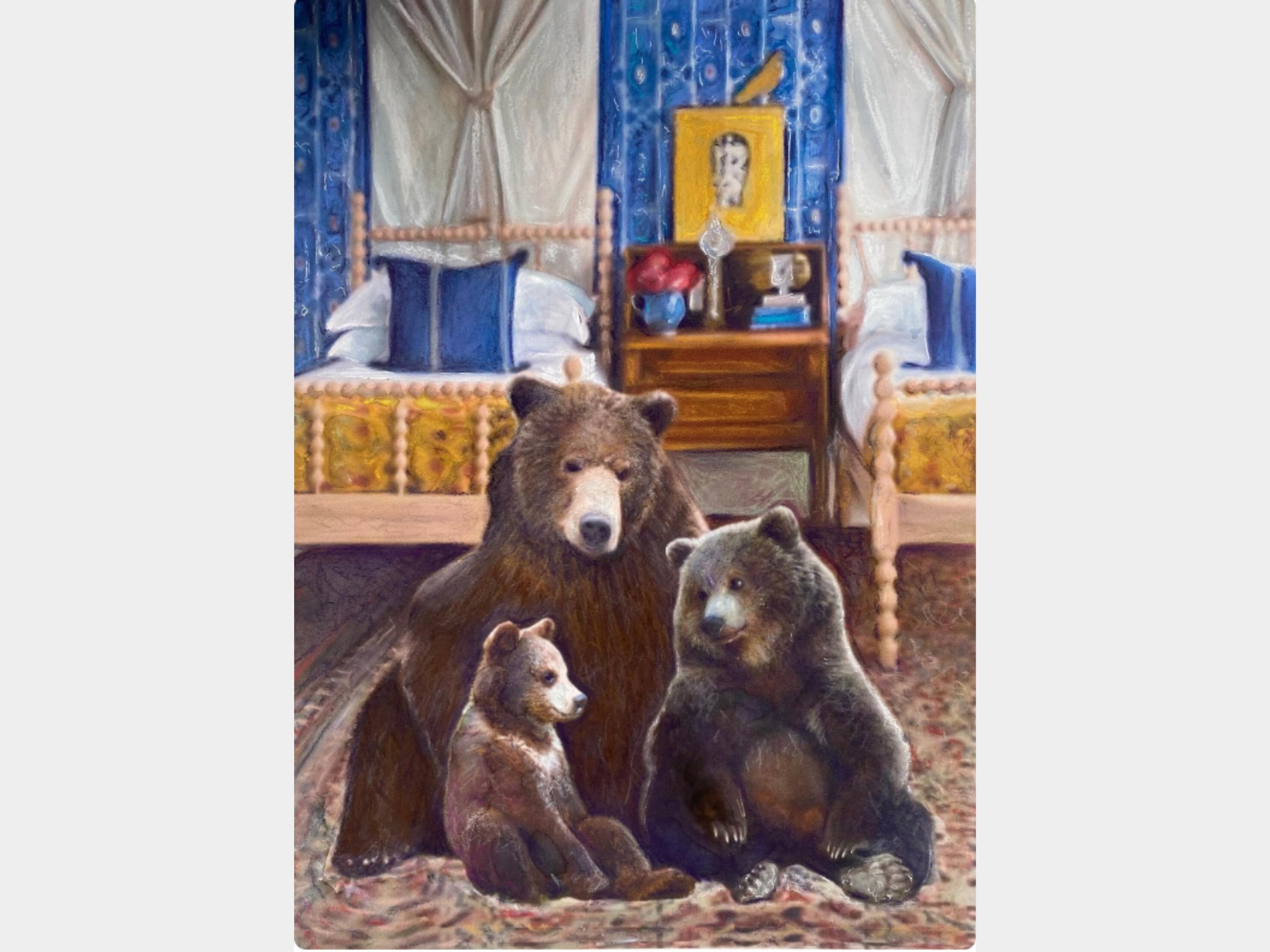 Three Bears Nursery Art: Original Watercolor Painting, Whimsical Family Illustration