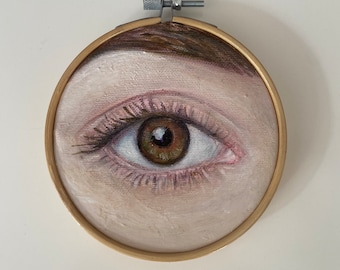 Lovers eye painting, mini eye art, miniature art, small painting in frame art, hazel eye art, free delivery, brown eye artwork, original art