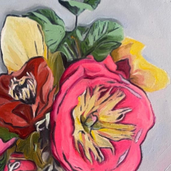 ウォーホル風の花の絵画、ポップアートの花束アートワーク、揺りかごに