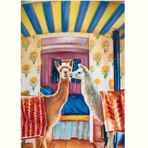 Whimsical Llama Painting, Original Mixed Media Animal Art, Boho Room Decor, Colorful Unframed Artwork, Eclectic Conversation Piece, Keepsake