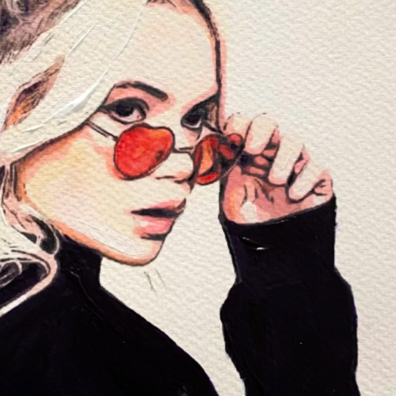 Pop Art Blond Woman Portrait, Original A4 Figurative Drawing, Hand-Painted Modern Music-Inspired Wall Art, Paper Artwork image 6