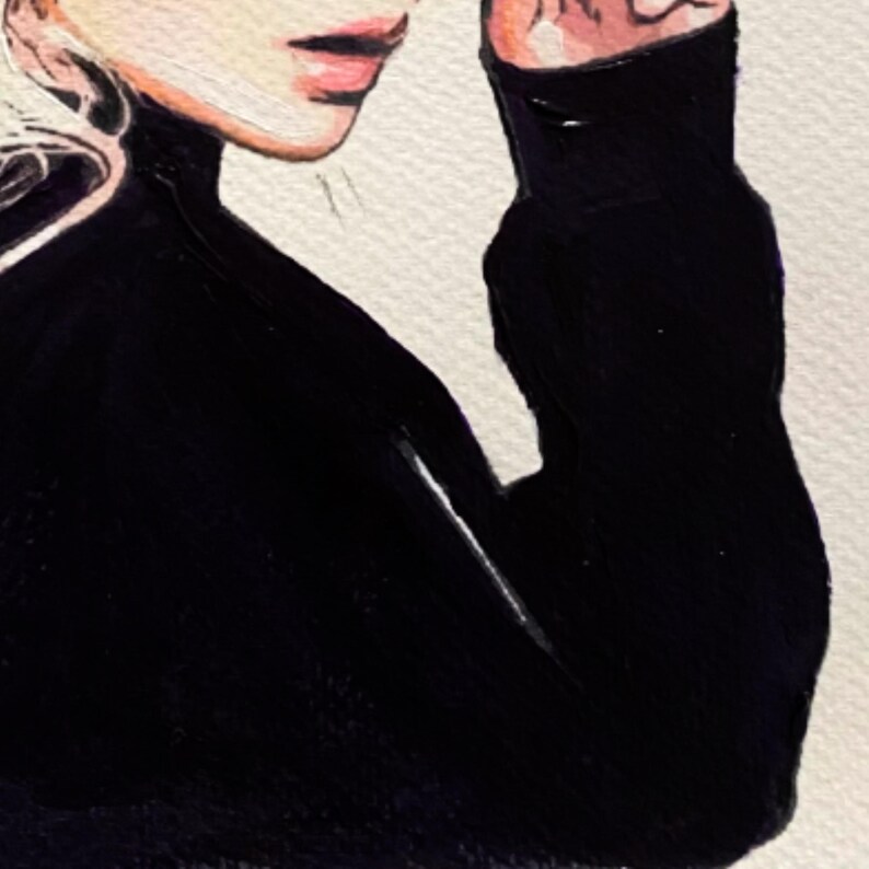Pop Art Blond Woman Portrait, Original A4 Figurative Drawing, Hand-Painted Modern Music-Inspired Wall Art, Paper Artwork image 3