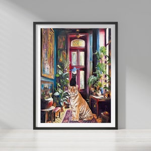 Décoration de chambre d'enfant, oeuvre d'art pour la maison, tigre, art de chat, oiseau bleu, art surréaliste, art fantastique, peinture colorée, art pour amoureux des animaux, oeuvre d'art originale image 10