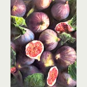 Dipinto originale di natura morta con fichi in formato A3, decorazione murale realistica con frutta mediterranea, decorazione da cucina botanica di Maria Titan, opera d'arte senza cornice