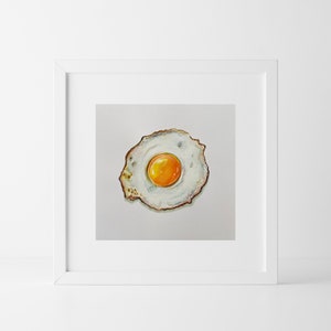 original painting, fried egg painting, sunny side up egg artwork, mom gift, yellow white art, watercolour, kitchen art, realistic painting image 3