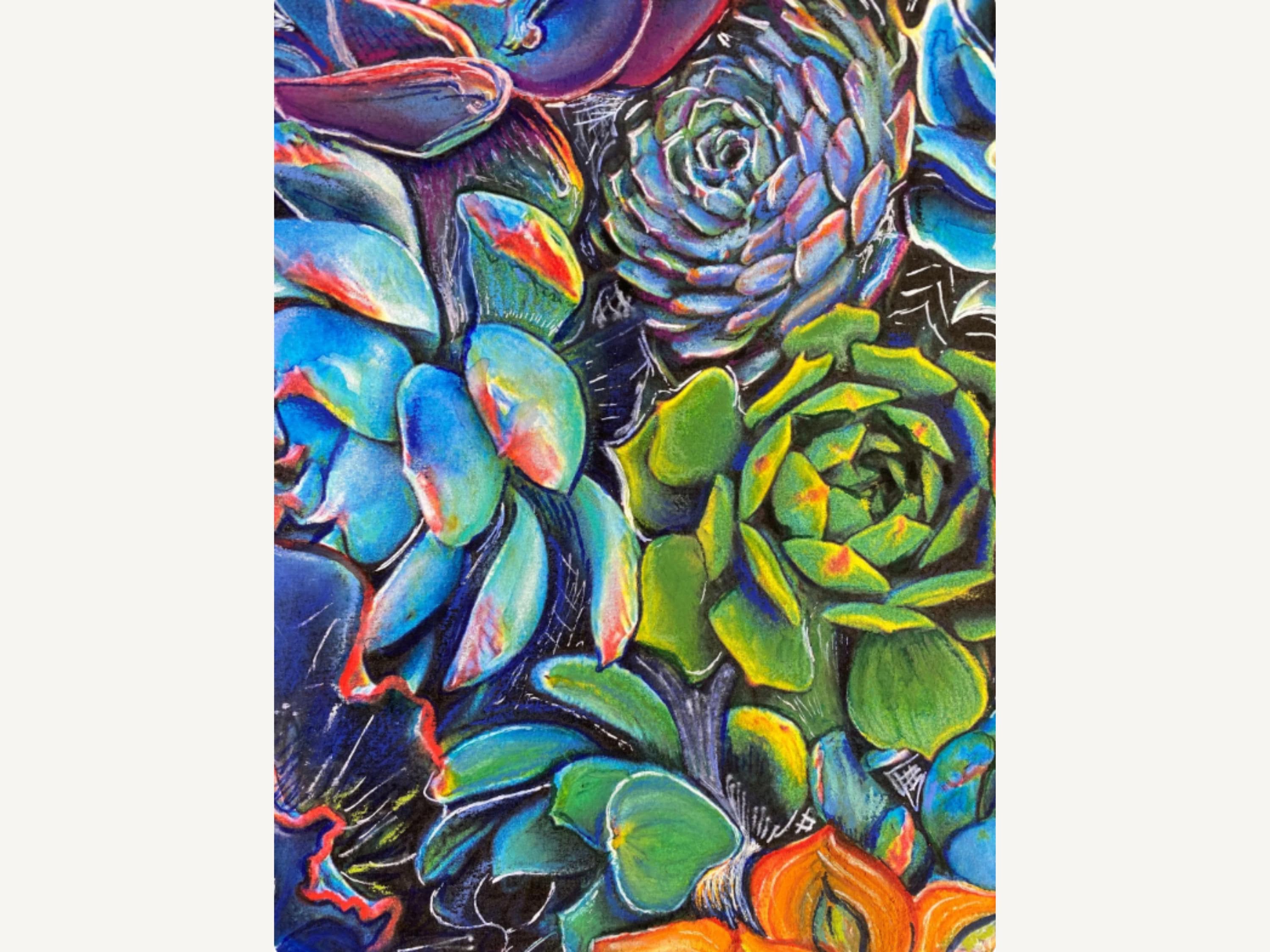 植物絵画 多肉植物の絵画、オリジナルの植物アートワーク、カラフルな植物の自然