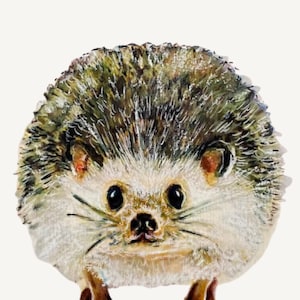 Dipinto originale di un riccio per la cameretta dei bambini, grazioso animale del bosco dipinto ad acquerello su carta, illustrazione di un animale del bosco dipinta a mano in formato A5.