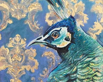 bird painting, gift for bird lovers, bird watercolor, bird artwork, acrylic, wall decor, peacock art, peacock painting, original peacock art