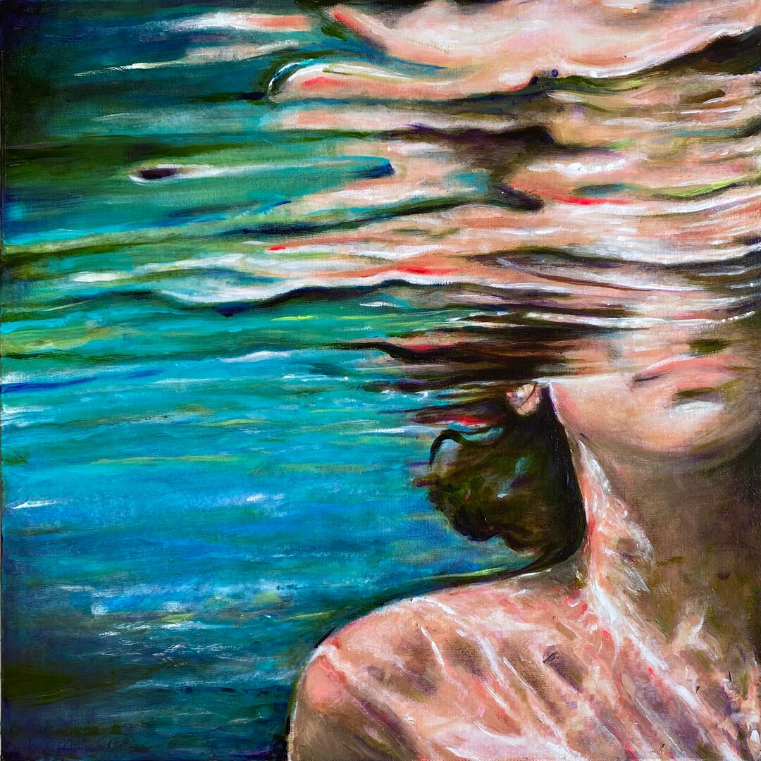 Underwater Painting, Water Art, Original Artwork, Acrylic Painting