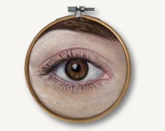 Miniature Original Painting, Framed Lover’s Eye Art, Small Surreal Figurative Artwork, Hand-Painted Collectible Original, Gift for Art Lover