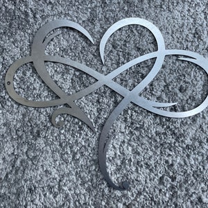 Infinity Love Heart Single Heart - Steel Metal Wall Garden Art - SILVER APPEARANCE