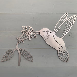 Hummingbird on a Flower - Steel Metal Wall Garden Art