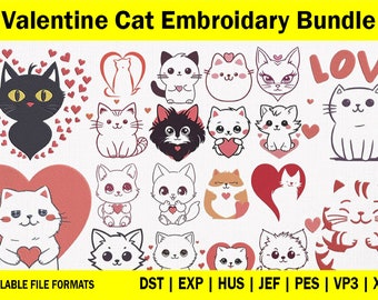 Lot de motifs de broderie chats Saint-Valentin, polices de broderie, motif de broderie, motifs de broderie machine | Téléchargement instantané