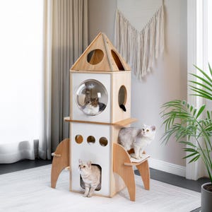 Enchanted Madiavel Cat Castle With Exclusive Walnut-White Design The Magic Kitten House And Cat House