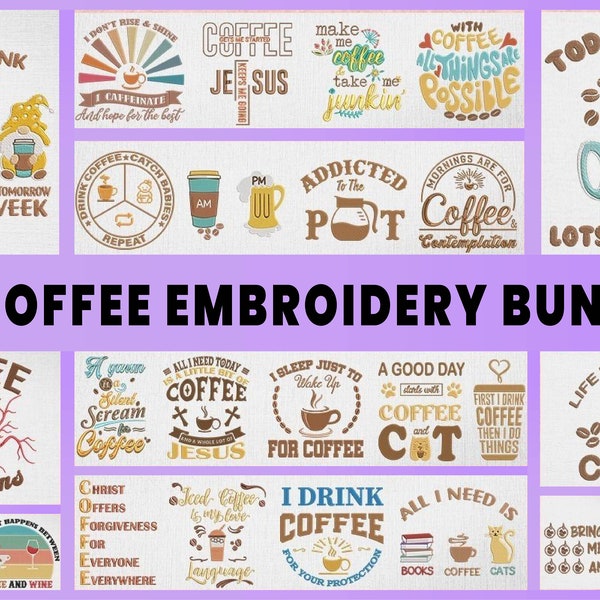 Embroidery Design, 25 coffee Embroidery Design, Embroidery Design bundle,3 sizes, commercial use,Instant download