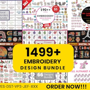 1499+ embroidery design bundle, embroidery design, embroidery font, machine embroidery designs, Commercial Use Instant Download