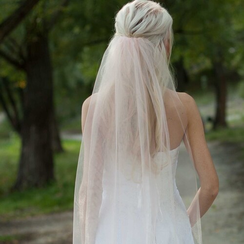 Blush Wedding Veil and Headpiece Blush Wedding Veil Fingertip Etsy