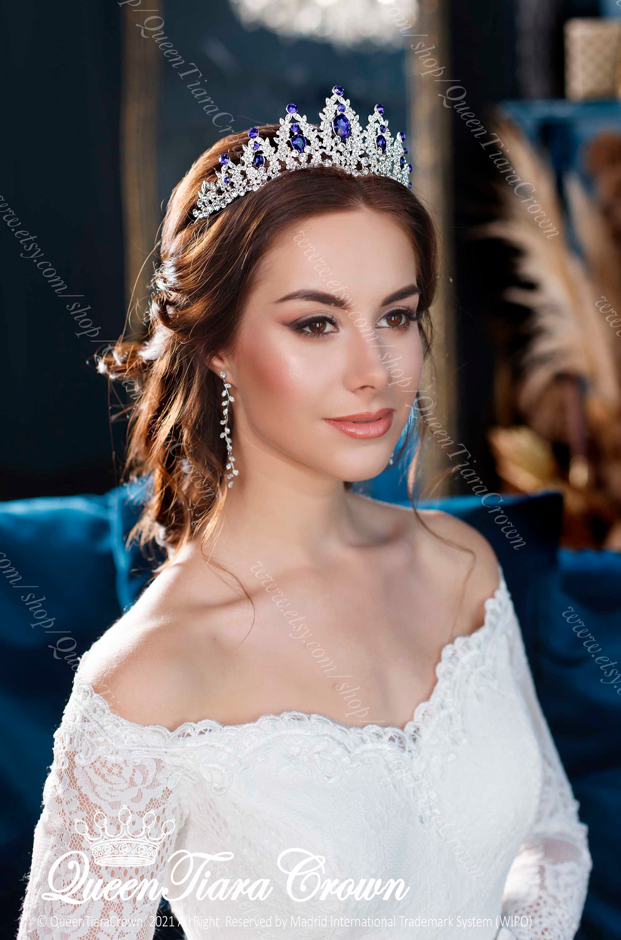 Habubu lijden Zelfgenoegzaamheid Sapphire Blue wedding tiara crown for bride Royal Blue crystal - Etsy België