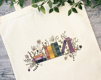 Bloemrijke Canvas tas | Wilde bloemen | Boeken | Biologisch katoen | Boekliefhebbers + PERSONALISATIE Optie