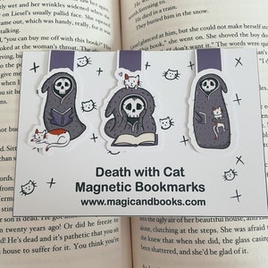 Death with Cat Reading Magnetic Bookmark Set